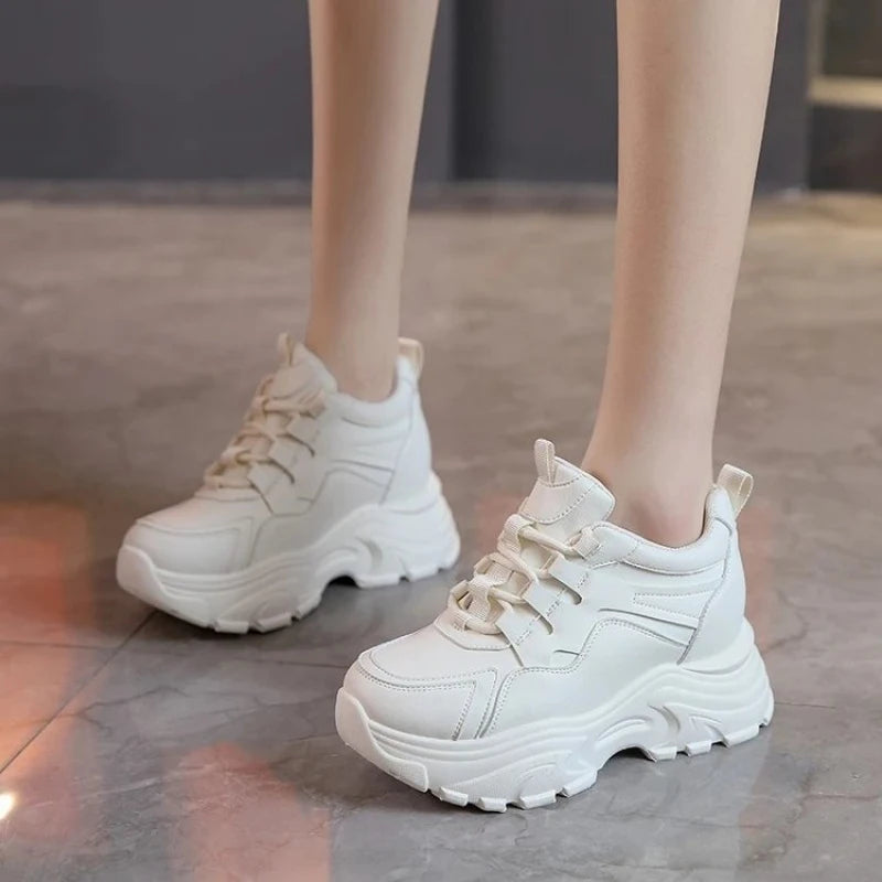 Women's High Top Platform Walking Sneakers in black, featuring chunky design and lightweight comfort for daily wear.