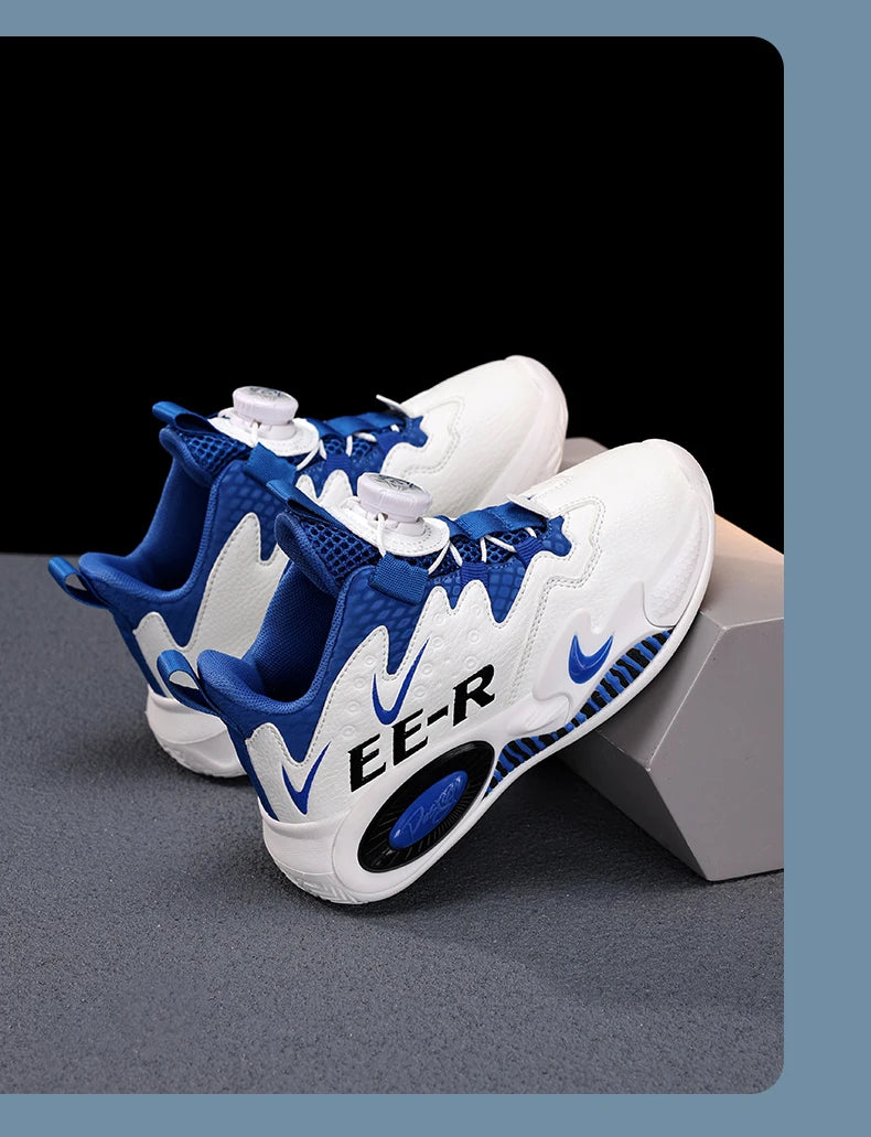  Kids High Top Basketball Sneakers in stylish red and white design, featuring ankle support for young athletes.