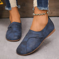 Women Retro Leather Sneakers in blue, stylish slip-on casual shoes with comfortable design and textured finish.