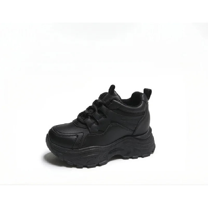 Women's High Top Platform Walking Sneakers in black, featuring chunky design and lightweight comfort for daily wear.
