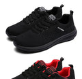 Men's Lightweight Running Sneakers in black being laced up, perfect for casual and sporty looks.