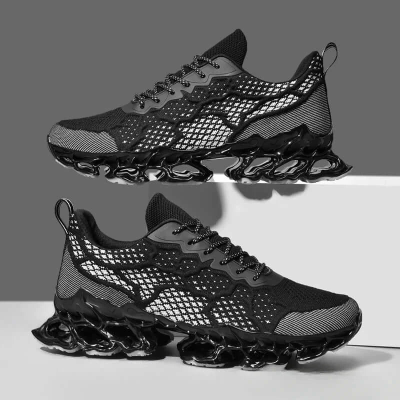 Men’s Breathable Running Sneakers in orange, featuring a lightweight design and unique sole for comfort and performance