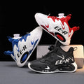  Kids High Top Basketball Sneakers in stylish red and white design, featuring ankle support for young athletes.