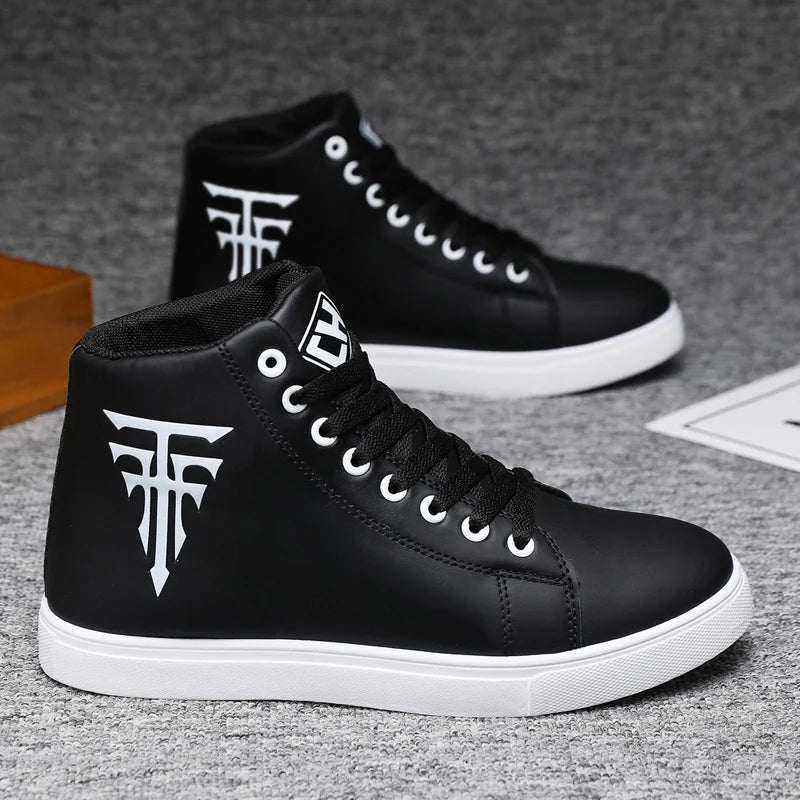 High Top Sneakers – Stylish casual skate shoes on a textured surface.