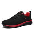 Men's Lightweight Running Sneakers in black being laced up, perfect for casual and sporty looks.