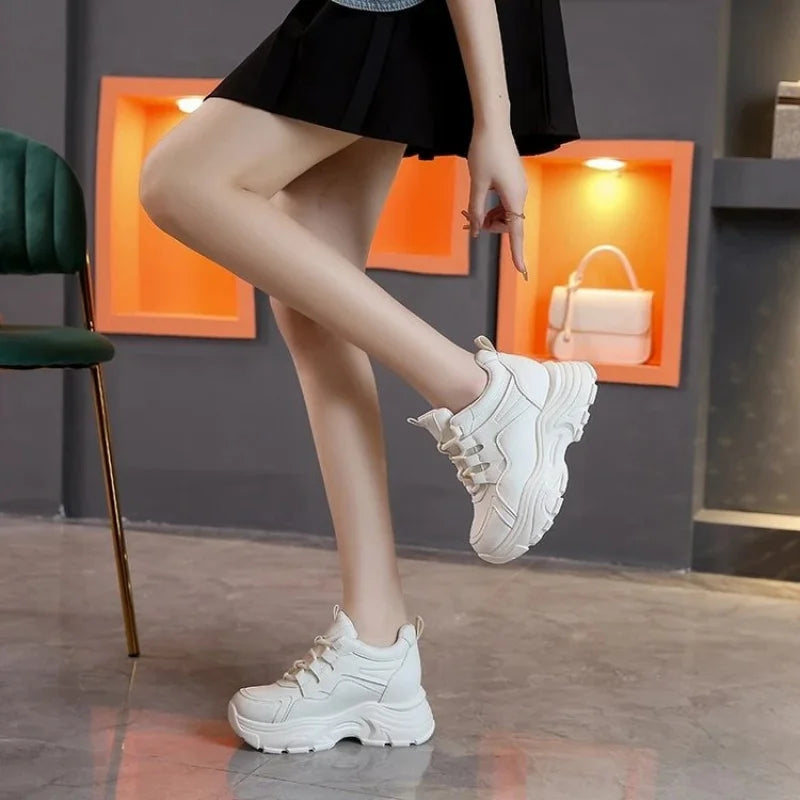 Women's High Top Platform Walking Sneakers in black, featuring chunky design and lightweight comfort for daily wear.
