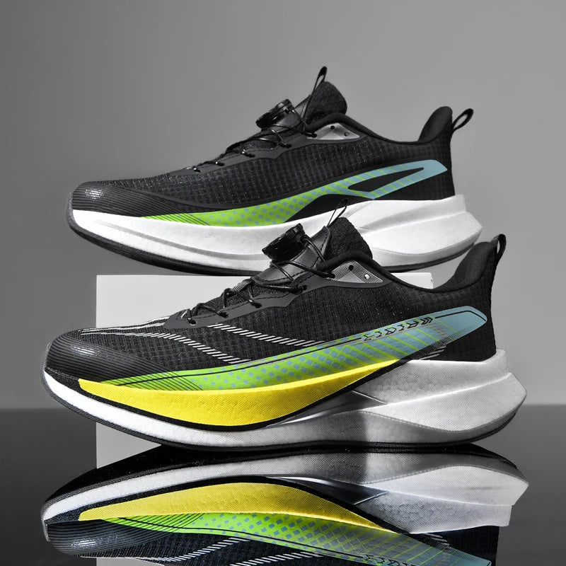  Lightweight Running Sneakers being worn by a person on a bridge, showcasing breathable and non-slip features.