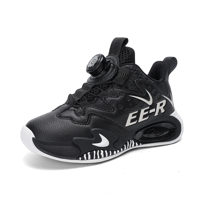  Kids High Top Basketball Sneakers in stylish red and white design, featuring ankle support for young athletes.